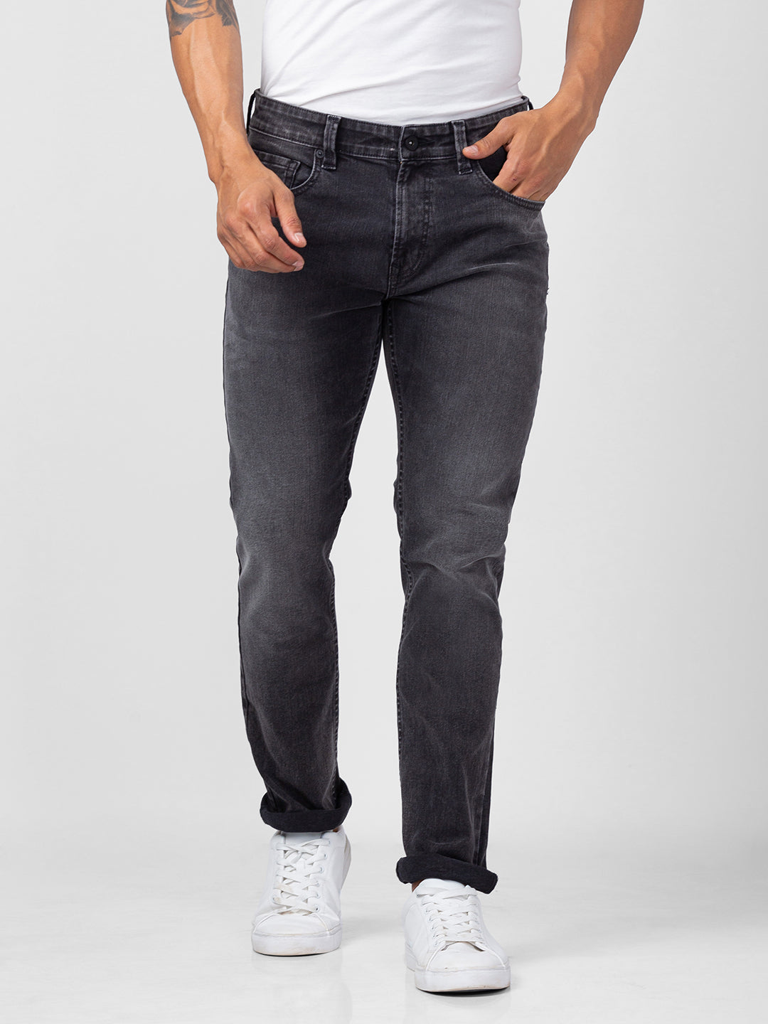Spykar Men Dark Grey Cotton Comfort Fit Straight Length Jeans (Ricardo) -  mdrc1bc017darkgrey